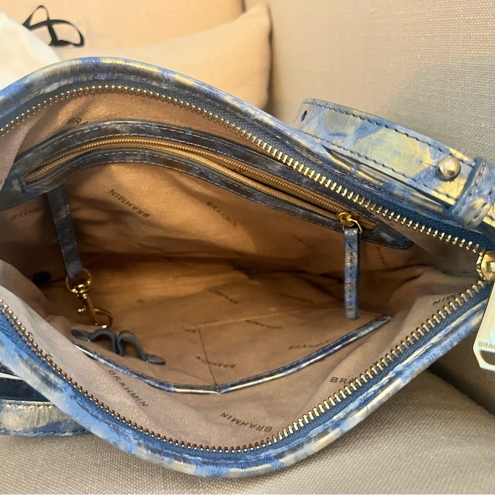 Brahmin Blue and Gold Shoulder Bag with Textured Pattern - Picture 3 of 8